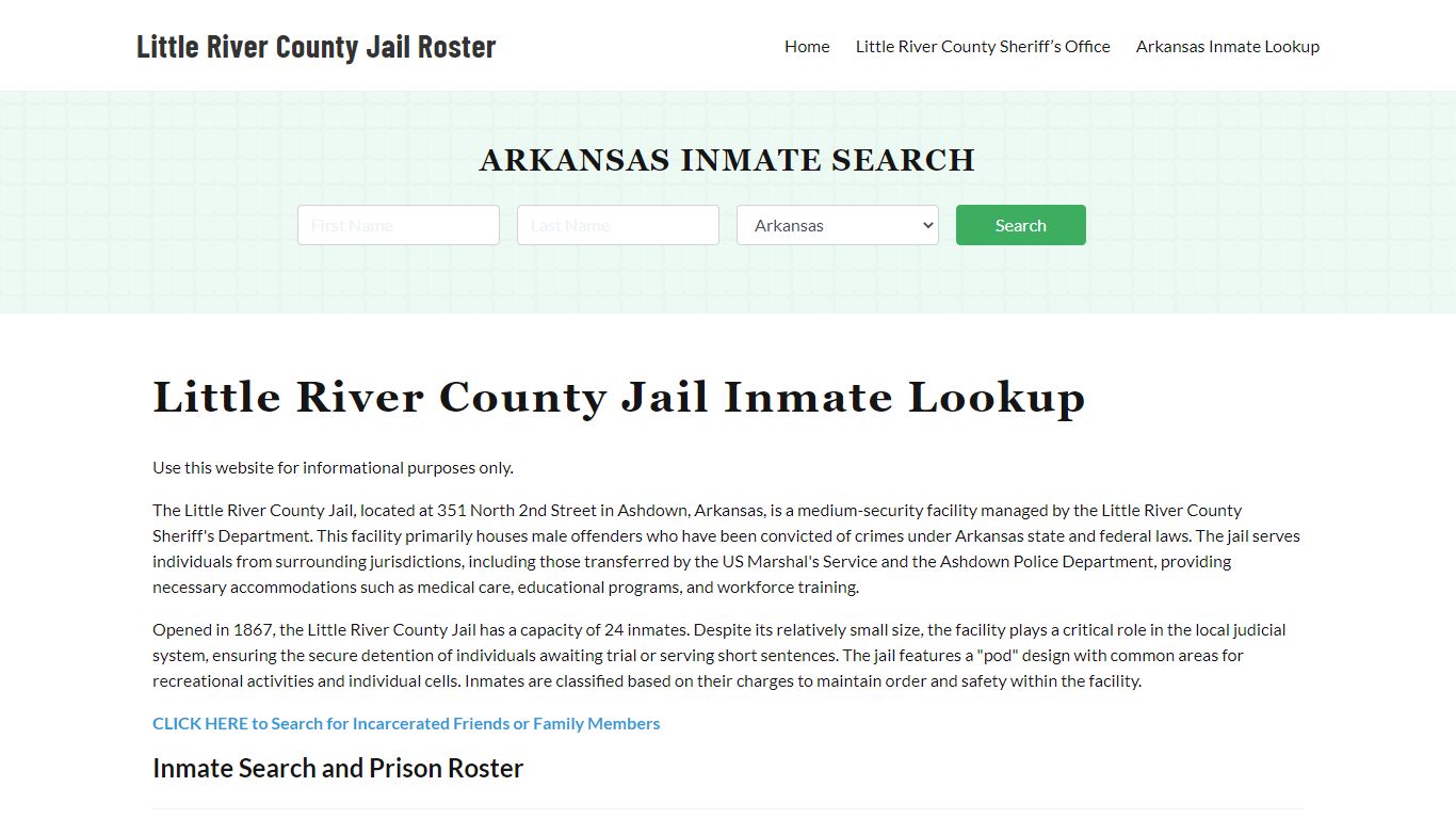 Little River County Jail Roster Lookup, AR, Inmate Search