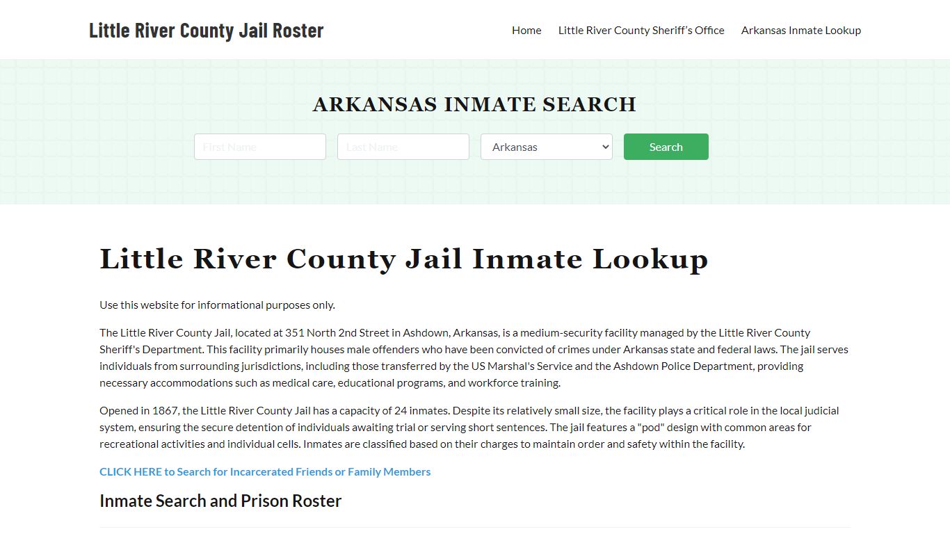 Little River County Jail Roster Lookup, AR, Inmate Search